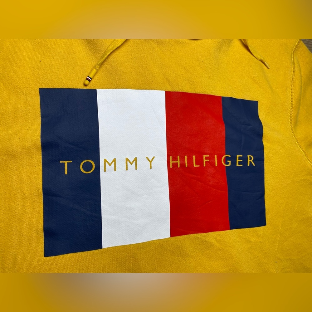 Vintage 90’s Style Tommy Hilfiger Quinn Logo Fleece Pullover Hoodie Men’s MEDIUM - Picture 3 of 8